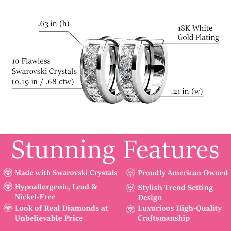 🌟Veyla 18k White Gold Plated Silver Huggie Hoop Earrings for Women with Simulated Diamond Crystals🌟
